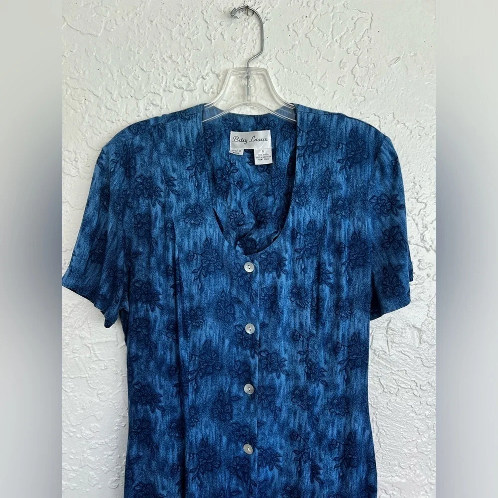 Betsy Lauren Womens Floral Maxi Dress Blue Button Up Cottagecore Vintage Size 6